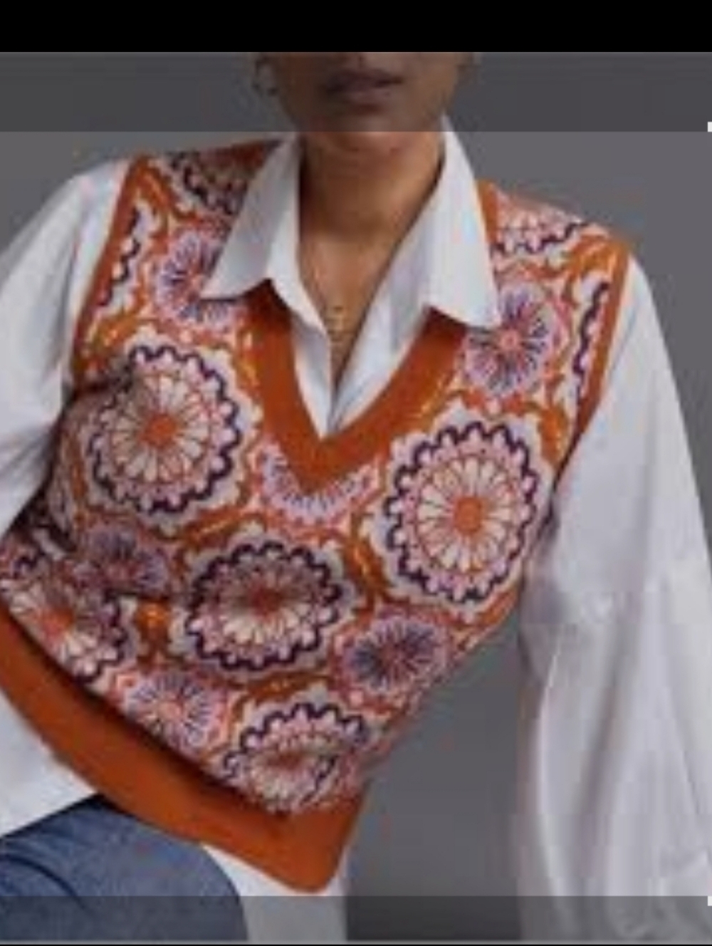 Maeve by Anthropologie Copper Medallion Jacquard Sweater Vest  crop top Sz M.